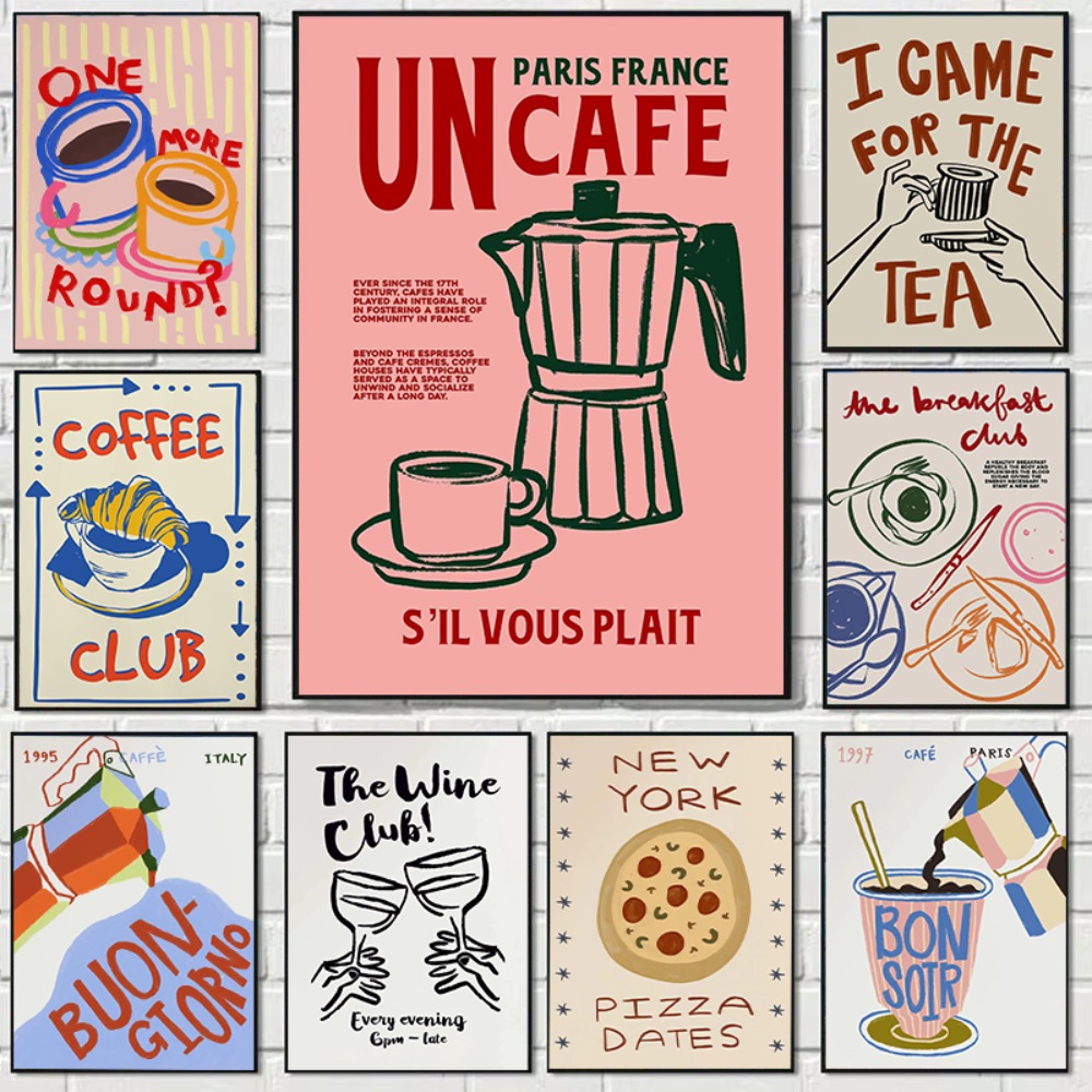 Coffee Tea Picture - Affiche rétro colorée sur toile, thème