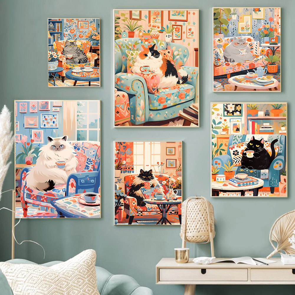 Peinture sur toile de chat mig - Coffee Tea Picture avis et prix