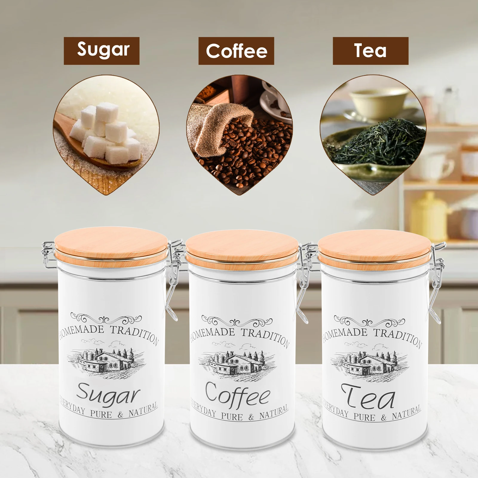 3 pièces/ensemble thé café suc - Canister Coffee Sugar Tea avis et prix