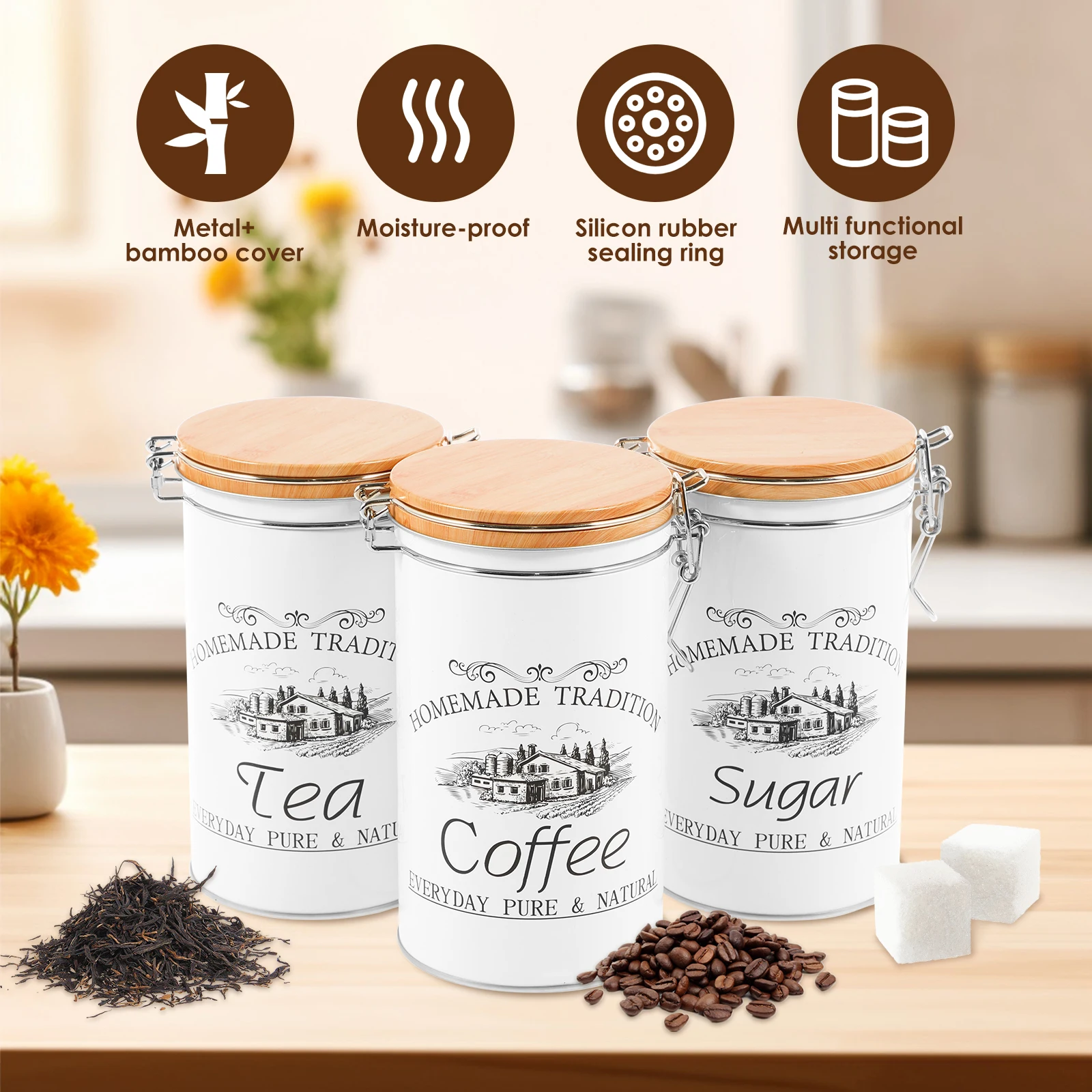 Lot de 3 boîtes à thé, café et - Canister Coffee Sugar Tea avis et prix